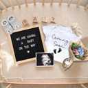 9 Pcs Pregnancy Announcements Set, Include Felt Letter Board Baby Bodysuit Shoes and Wooden Sign Surprise Announcement for Grandparents Partner Gift Family Reveal(White Coming soon-grey shoe)