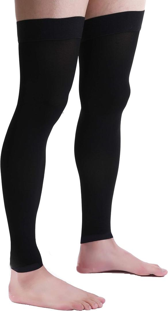 Doc Miller Thigh High Calf Sleeves Compression Hose 20-30 mmHg Opaque Stockings (Black, Medium)