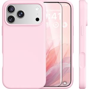 GONEZ Magnetic for iPhone 17 Pro Case, [Compatible with MagSafe] Anti-Scratch Microfiber Lining & Screen Protector, Silicone Camera Control, Shockproof Slim Phone Cover 6.3 inch, Pastel Pink
