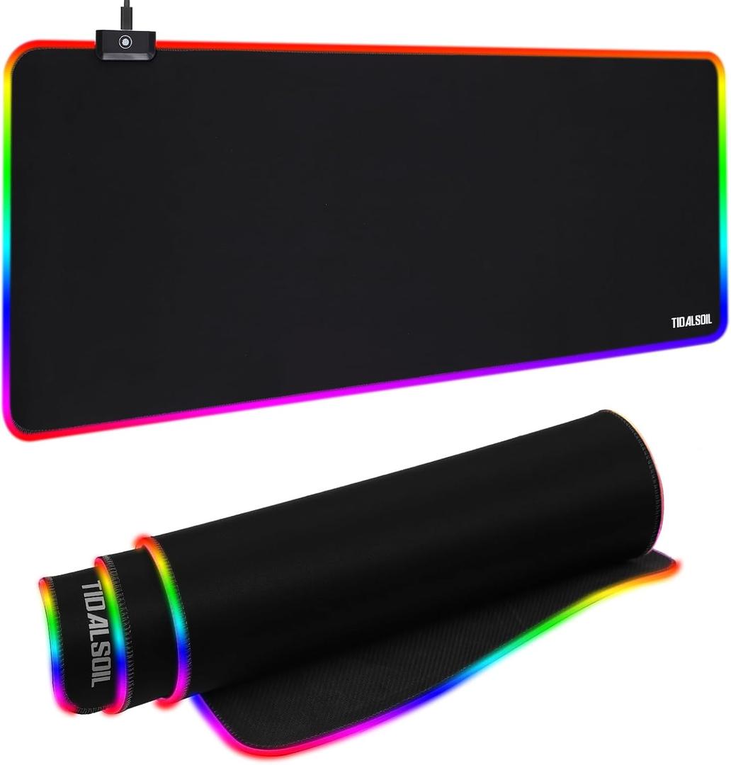 RGB Gaming Mouse Pad, 31.5 x 11.8 Inch Oversized Mouse Mat with 12 Light Modes, Non-Slip Rubber Base, Large Keyboard Pad for PC Gaming, Office, Black