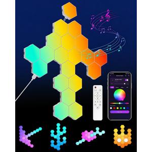 Hexagon LED Lights 20 Pack - RGB Wall Panels with Music Sync, Smart App & Remote Control, DIY Modular Hex Light for Gaming Room, Bedroom, Living Room, Wall Decor
