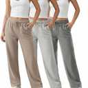 Common Stitch 3 Pack Straight Leg Fleece Lounge Sweatpants for Women  Deep Pockets, Relaxed Fit, Elastic Drawstring Waist (Large, Taupe / Lt. Heather Grey / Med. Heather Grey)