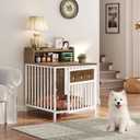 YATINEY Dog Crate Furniture for Small Dogs, Wooden Dog Kennel, Indoor Pet Crate End Table, Two-Tier Small Pet Crate, for Living Room, Bedroom, White and Walnut DC01WH, 19.7" x 22.6" x 25.6"