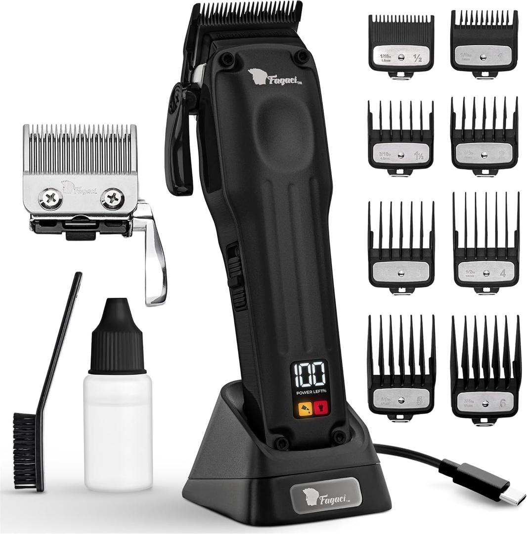 Fagaci Professional Hair Clippers for Men with Superior Precision, 5X Longer Sharpness Professional Barber Clippers Cordless with 2 Blades Fade & Taper, Brushless Motor Mens Hair Clipper Cordless Set (Black)