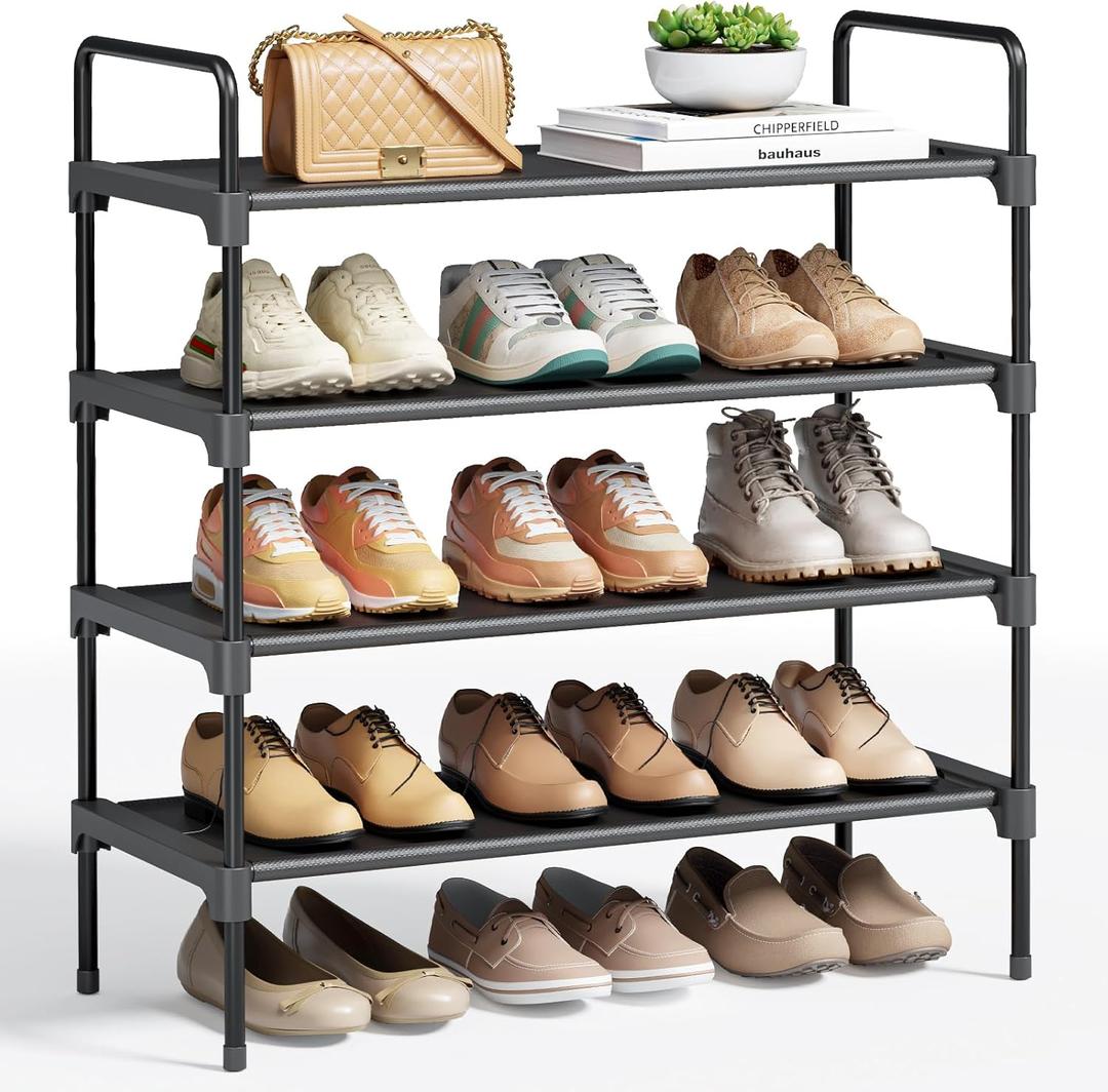 Kitsure Shoe Rack - 4-Tier Shoe Organizer with Handles & Non-Slip Feet, Rust-Resistant Metal Shoe Rack for Closet, Entryway, Bedroom, Living Room, 26.6" Wide - 4 Tiers, Black