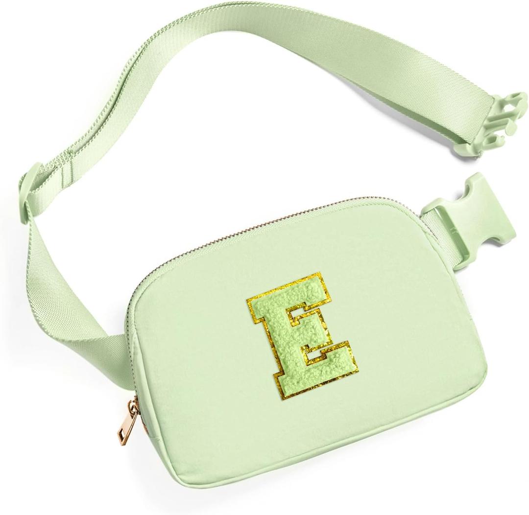 2 x Gitus Gifts for 8 9 10 11 12 Year Old Girls Belt Bag Fanny Pack Crossbody Bags with Initial Letter Patch Cute Stuff Birthday Gifts for Teen Girls Women Personalized Trend Stuff (Light Green-E)