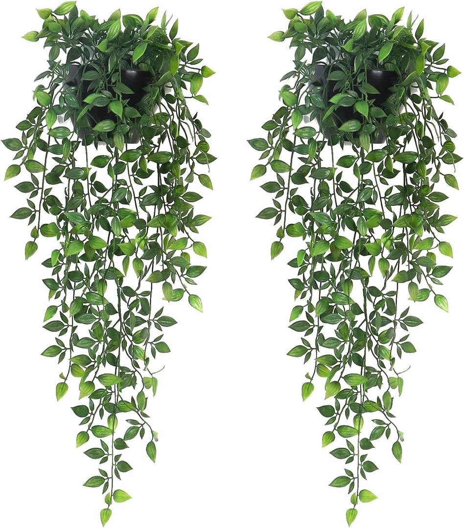 Artificial Hanging Plants,2 Pack Fake Wall Plants,Faux Mandala Vines Potted Plant,Plastic Greenery with Wall Planter for Indoor Outdoor Garden Patio Office Dcor
