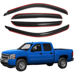 in-Channel Window Deflectors Rain Guards 2007-2013 Chevy Silverado & GMC Sierra 1500/2500HD/3500HD Crew Cab, 4 Piece Set, Smoke Tint, OEM Style, No Exterior Tape Needed (Front & Rear)