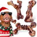 Dog Toys for Aggressive Chewers - 3 Pack Bacon Flavored Indestructible Dog Toy, Big Tough Chew Bone for Medium Large Breed 25-80lbs to Keep Them Busy, Holiday Dog Gift (Brown)