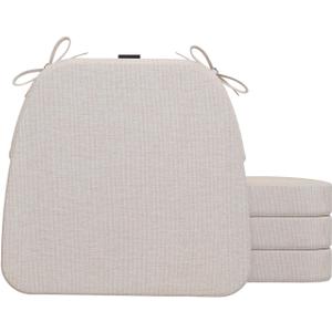 AAAAAcessories D-Shaped Chair Cushions, 2" Thick Dining Chair Pads with Ties and Removable, Machine-Washable Cover, 17" x 16", Set of 4, Ivory