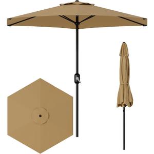 7.5FT Patio Umbrella Outdoor, Market Umbrella, Table Umbrella, 6 Sturdy Ribs UV Protection Waterproof for Garden, Pool, Deck, Backyard (Tan) (Tan(No Tilt and Crank))