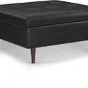 SIMPLIHOME Shay 38 inch Wide Mid Century Modern Large Square Coffee Table Storage Ottoman in Distressed Black Vegan Faux Leather, Assembled, for the Living Room and Entryway