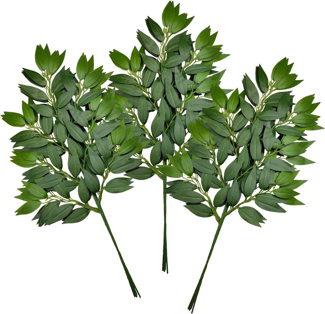 12Pcs Italian Ruscus Greenery Stems Artificial Silk Greenery Leaves Garland Vines Hanging Spray for DIY Wedding Arch Bouquet Filler Table Centerpieces Home Indoor Decor (23 inch)