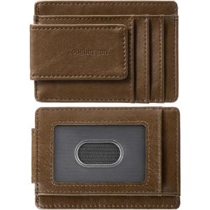 Toughergun Minimalist Wallet for Men with Magnetic Money Clip Leather Wallet, Credit Card Holder RFID Blocking (Wax Brown)