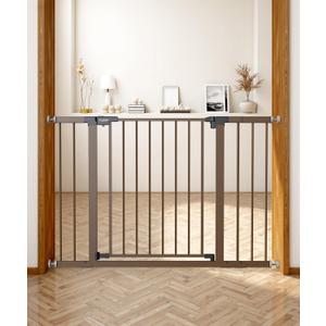Baby Gate for Stairs, 30'' Tall 29.5-46" Extra Wide Dog Gate for Stairs Walk Thru Auto Close Metal Pet Gate for The House, Stairs and Doorways Child Gate Pressure Mounted Safety Gate Indoor - Brown
