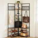 VEVOR Corner Hall Tree with Shoe Bench, 70.9 in Coat Rack with Hooks and Steel Frame, Freestanding Clothes Shoes Rack Storage Organizer with Anti-Tip Set, for Entrance, Closet, Office, Rustic Brown