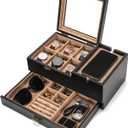 Pinzoveco Watch Box Organizer for Men, 6 Slot Mens Jewelry Box Display & Storage Watch, Solid Wood Watch Case for Men, Gift for Boyfriend Fathers Day Birthday Gifts (Black)