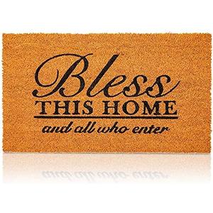 Juvale Coco Coir Door Mat 17 x 30 in - Bless This Home and All Who Enter Doormat for Front Entrance