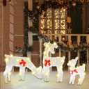 Joliyoou Christmas Yard Decoration, Set of 3 Pre-lit Reindeer with 60 LEDs Warm White Lights, 2D Light Up Tinsel Reindeer Family for Xmas Front Door Indoor Outdoor Lighted Holiday Displays