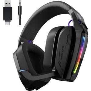 Black Shark Wireless Gaming Headset, Bluetooth 6.0 Gaming Headphones with USB and Type-c Connector, 7.1 Surround Sound for PC, PS5, PS4, Noise Canceling Microphone & 40H Battery, Goblin X8 (Black)