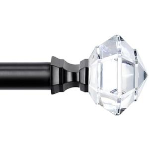 TONIAL Curtain Rods 32 to 58 Inch(2.6 to 4.8ft), Telescoping Splicing 3/4 Single Rods for Windows Decorative Drapery Rod with Acrylic Diamond Finial, Black