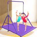 Folding Gymnastics Bar with Rings, Foldable Kip Bar with Sturdier Base, Training Bar for Kids Ages 3-10, Horizontal Bar, Home Gym Equipment for Boy Girl, 38'' Long Square Base