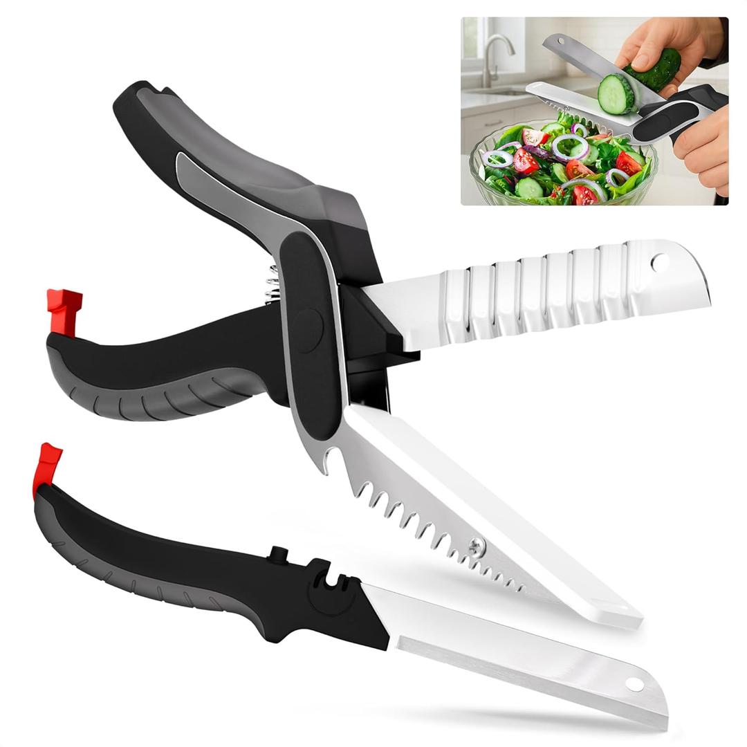 Cutting Board Scissors for Food  7-in-1 Kitchen Food Scissors with Ribbed & Flat Blades for Easy Meat, Fruits & Veggies Cutting and Decorative Slicing  Easy To Clean Kitchen Shears With Safety Lock