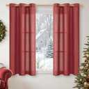 YoungsTex Burgundy Red Linen Curtains 45 Inch Length, Short Light Filtering Drapes with Bronze Grommet Semi Sheer Privacy for Bedroom Living Room Window, 42 x 45 Inch, 2 Panels