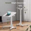 Foldable Mobile Standing Desk, 27"21" Portable Rolling Laptop Cart with 90 Tiltable Board, Height Adjustable Workstation with Wheels, Folding Table for Home Office, White, 26.8"