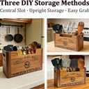 Large Acacia Wood Kitchen Utensil Holder with 3 Diy Storage Modes | Farmhouse Kitchen Utensil Holder for Countertop, Wooden Utensil Holder for Kitchen Counter, Island & Dining Room