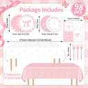 98pcs Pink Bow Party Supplies Bow Birthday Party Plates and Napkin Tablecloth Pink Bows Decoration for Girl Bachelorette Bridal Engagement Baby Shower Cute Tableware Table Cover Serve 24