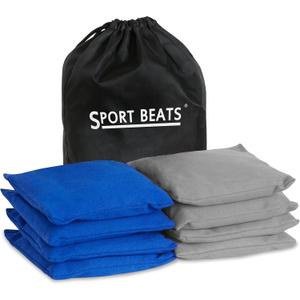 SPORT BEATS Cornhole Bags Set of 8 - Regulation Size & Weight Bean Bags, Heavy Duty Double-Stitched Canvas for Tailgating, Outdoor Backyard Game Accessories with Carry Tote