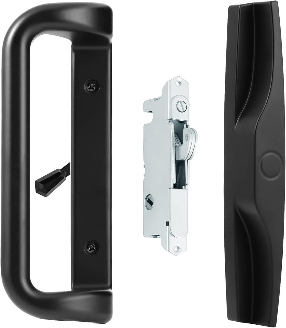 Black Patio Door Handle Set with Mortise Lock,Suitable for Replacement Sliding Doors Lock 3-15/16Screw Hole Spacing.Choices That Add a Unique to Your Patio Glass Sliding Door.