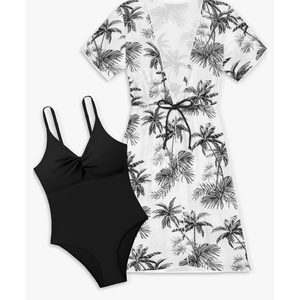 Girls Bathing Suits Size 8-10 Black Girls One Piece Swimsuits Tropical Print Quick Dry Cover Up 2Pcs Girls' Swimwear Kids Girls Swimsuit Size 9-10