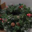 Amaoasis Pre-Lit Christmas Wreath, Decorated Frosted Berries, Pinecones, 50 LED Lights with Timer, Battery Operated, Holiday Decoration for Front Door, Outdoor 24 Inch