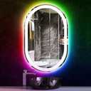 THEKLA Bathroom Oval Lighted Mirror 16 x 24 Inch RGB Backlit LED Mirror with AntiFog and Dimmable 3-Color+Rainbow Light (24 X 16 Inch)