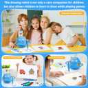 Drawing Robot for Kids, Interactive Educational Drawing Robot, Magic Painting Robot Toy with 100 Word Cards & 16 Color Pens for Girls and Boys Age 3+ (Blue)