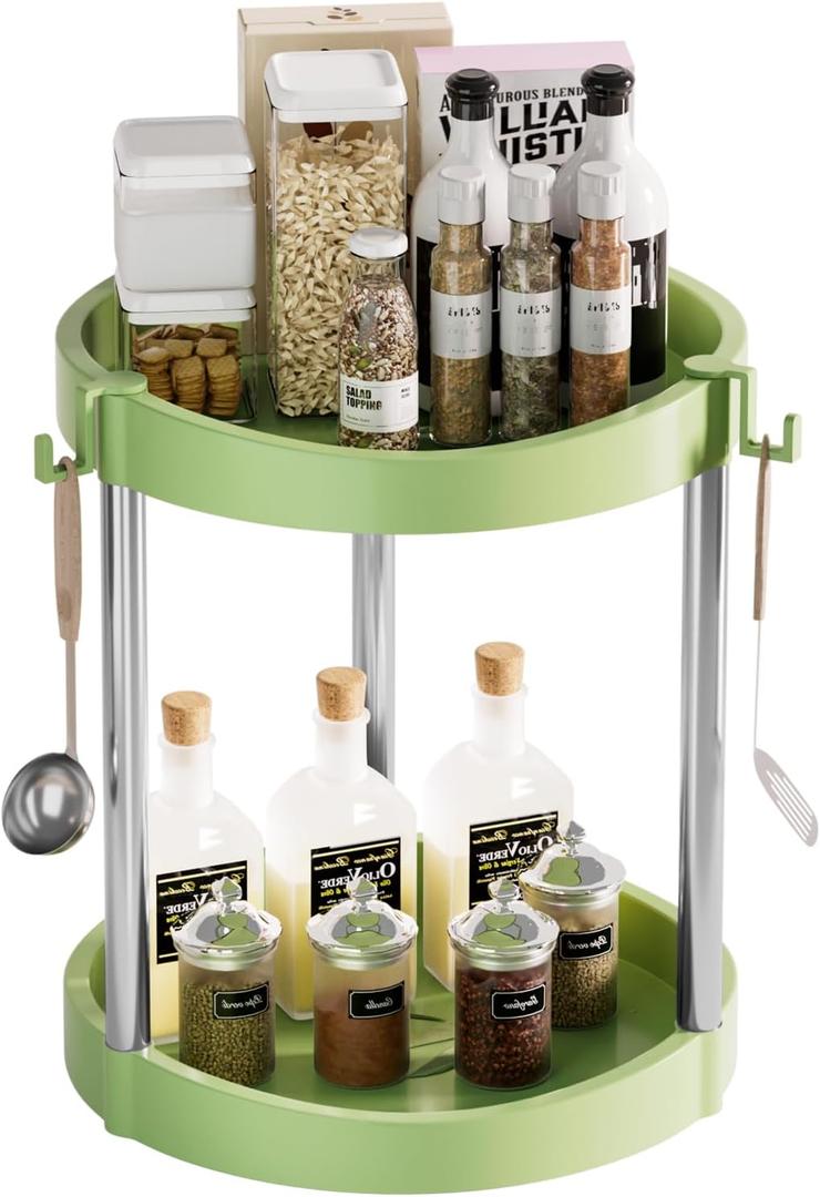 10.01" 2-Tier 360Rotating Lazy Susan turntable Organizer Spice Rack Organization for Kitchen countertop and Cabinet pantry Organizers and storage(4Green, Extra Large)