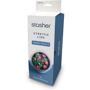 Stasher Premium Reusable Silicone Stretch Lids Variety 4-Pack, Clear, 9, 6.5, 4.5, 2.5, Airtight Seal, Food Container Covers, BPA Free, Leak-free, Dishwasher Safe, Microwave Safe, Eco-Friendly