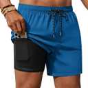 Alimens & Gentle Mens Swim Trunks Compression Liner 5 Inch Inseam Quick Dry Beach Board Shorts with Zipper Pockets Gym