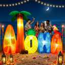 6.5 ft Inflatable Aloha Sign with Palm Tree, Pineapple and Surfboards, Outdoor Luau Party Decoration with Built in LED Lights, Blower and Ground Stakes for Beach Pool Tropical Hawaiian Yard