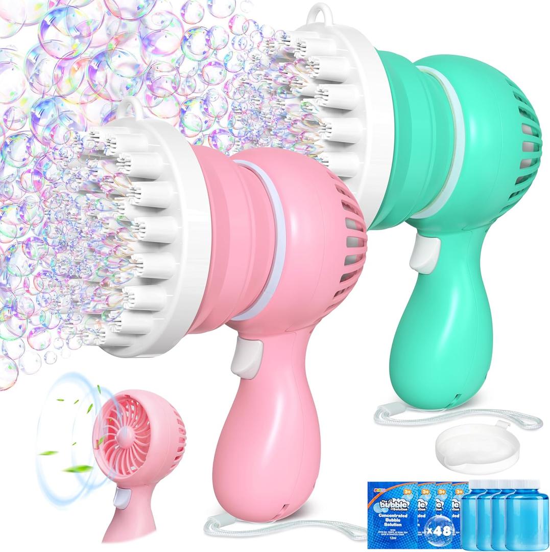 Sloosh Set of 2 Tape-C Charging Bubble Gun Toy for Ages 3-8 Boys Girls with Removable Fan, Bubble Solution, Bubble Machine Gun for Kids, Adults, Summer Toys, Party Favors, Easter, Birthday Gift, Outdoor