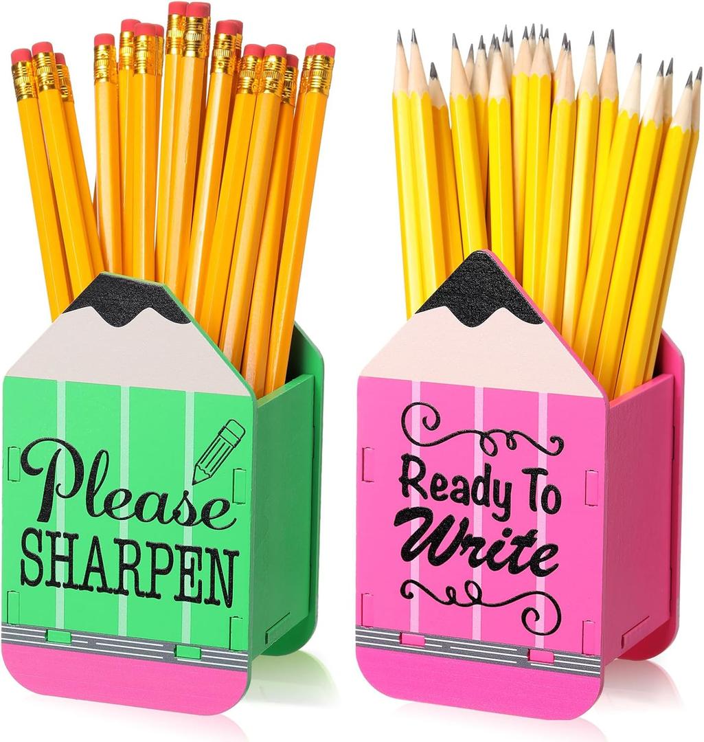 2 Pcs Pencil Shaped Holder Wooden Sharp and Dull Dispenser Pencil Storage Organizer for Student Teacher Classroom Organization Back to School Classroom Office