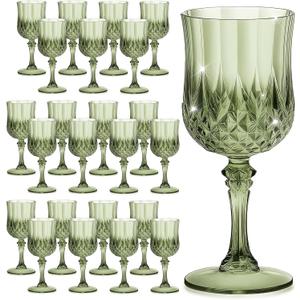7OZ Plastic Wine Glasses, Reusable Vintage Goblets Unbreakable Drinking Glasses Crystal Water Cups Champagne for Wedding, Parties (24, Light Green), 2.65 Inches X 6.6 Inches