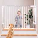 Cumbor 29.2–43" Baby Gate for Stairs, Wall-Mounted (Drill Required), Expandable No Bottom Bar Dog Gate, Auto Close Extra Wide Walk Thru, Pet & Toddler Proof Gate, Top & Bottom of Stairways (White)
