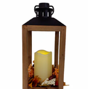 Wood Lantern with Faux Succulents and LED Candle Centerpiece,