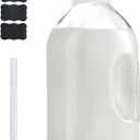Glass Milk Jugs Bottle - 64Oz Water Container with Airtight Screw Lid, Half Gallon Juice Jar Pitcher for Storage Iced or Hot Drinks in Refrigerator, Set of 1