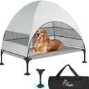 Upgraded Elevated Dog Bed with Canopy, Portable Raised Outdoor Dog Bed with Stable Anti-Slip Feet, Removable Wider Shade, Raised Dogs Cot for Large Pets Camping, Indoor & Outdoor Use (42.0"L x 30.0"W x 33.0"Th)