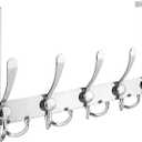 TICONN Over The Door Hooks, 5 Heavy Duty Tri Coat Rack All Metal Coat Hanger for Bathroom Bedroom Dorm (Chrome, 1PK, Fit 1-3/8" Doors)