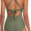 Eomenie Women's One Piece Swimsuits Tummy Control Cutout High Waisted Bathing Suit Wrap Tie Back 1 Piece Swimsuit (Green), M